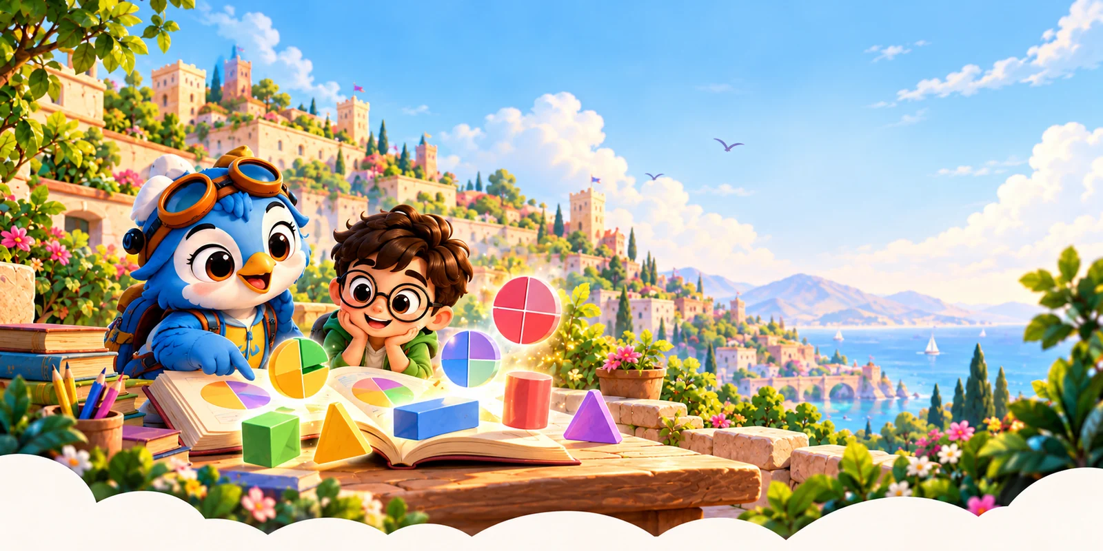 Sanfour and a friend explore fractions and shapes