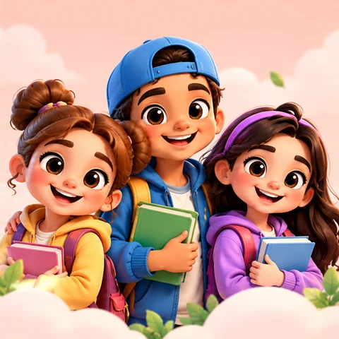 Three children with books