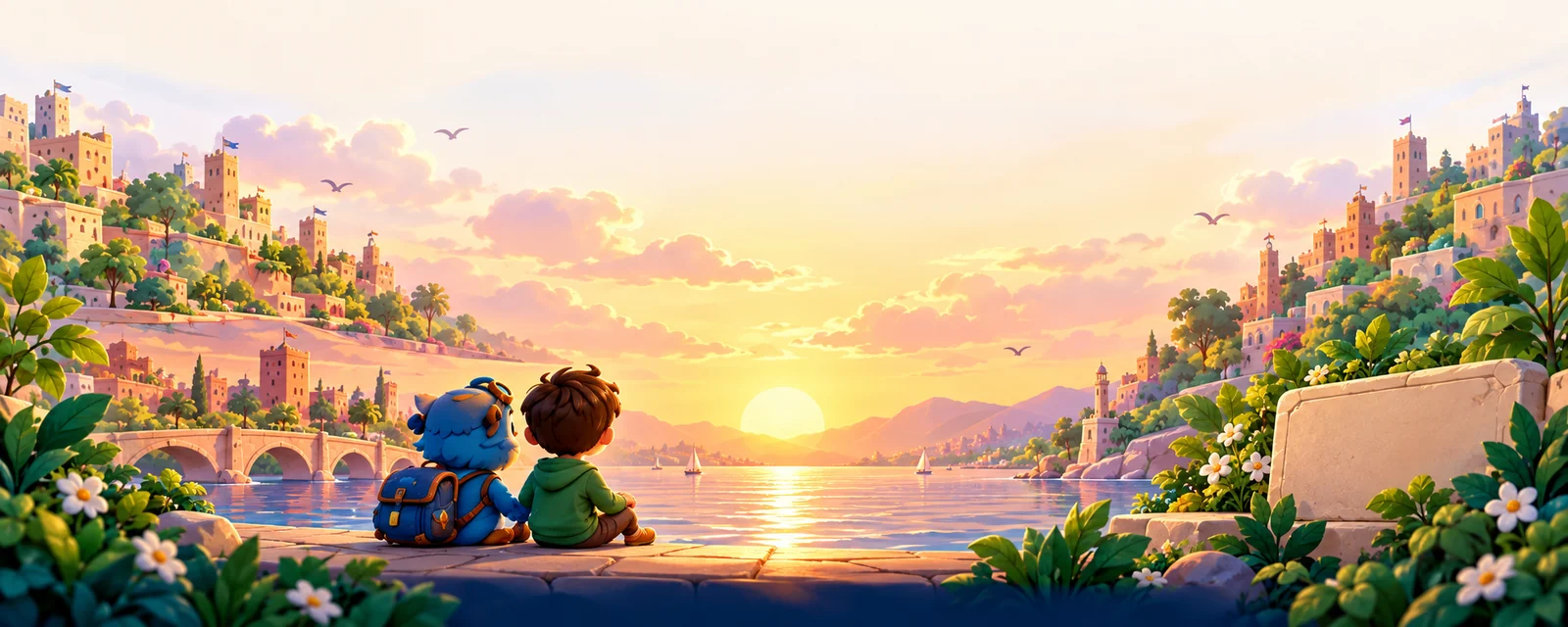 Zizo and a friend watch the sunset in Sanfour City
